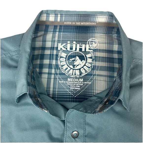 Kuhl Men's Stealth Light Teal Plaid Short Sleeve Snap Lightweight Shirt - M - Picture 4 of 13